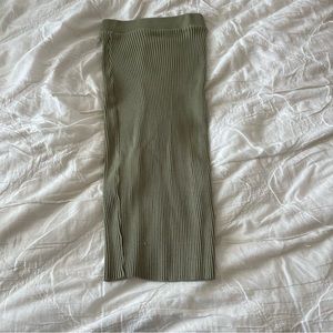 Zara Sage Green Midi Maxi Split Front Ribbed Skirt
